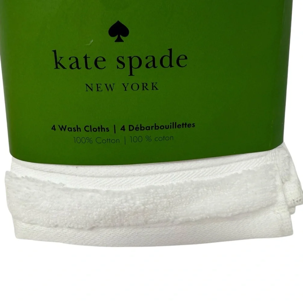 KATE SPADE Set of 4 Bright White Cotton Wash Cloths 13x13 NWT